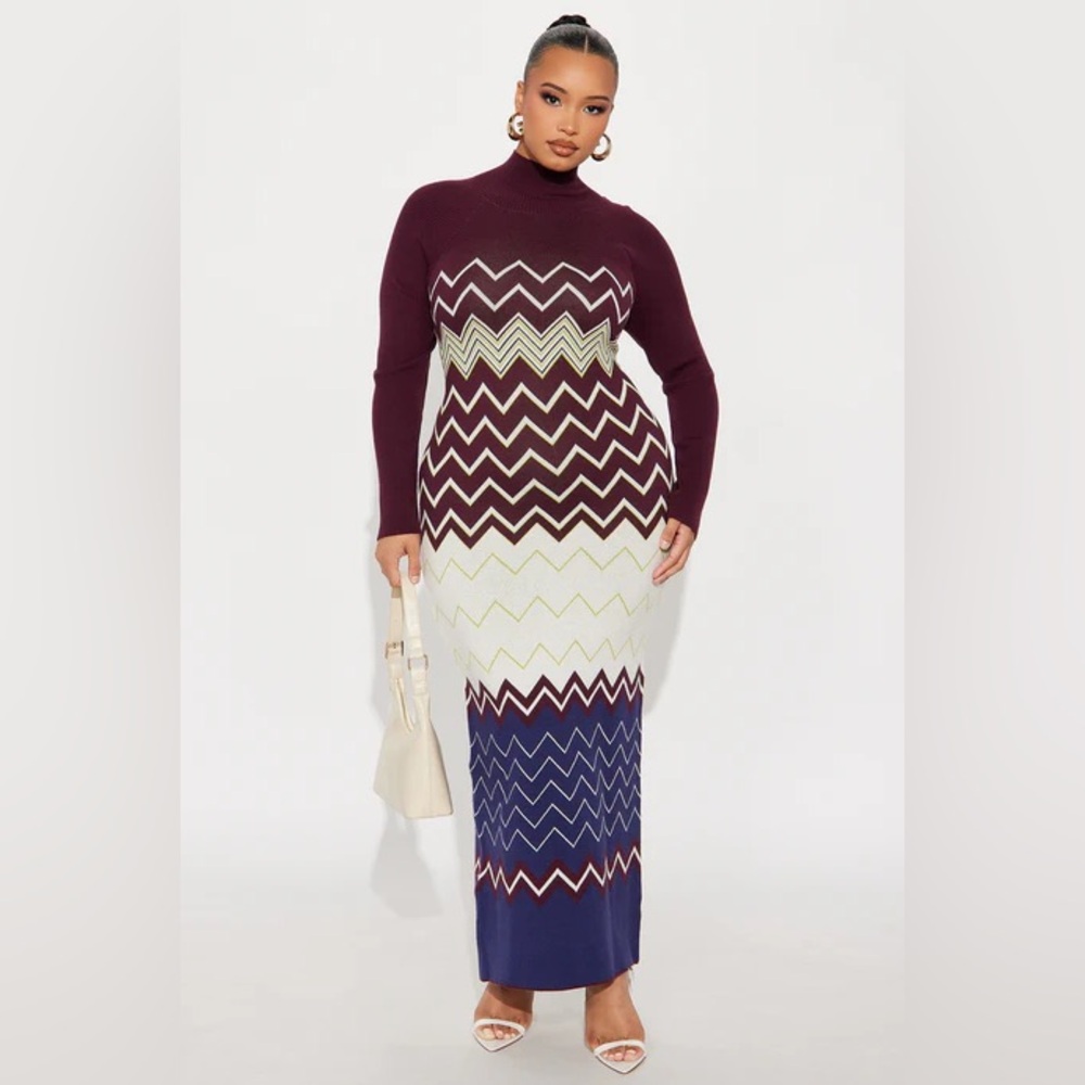 Fashion Nova Burgundy and White Maxi Dress